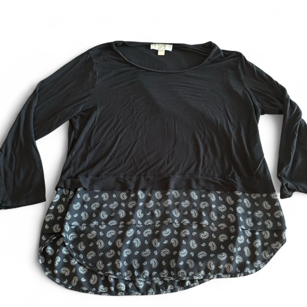 MICHAEL Michael Kors Black Cotton Layered Paisley Top Size L
